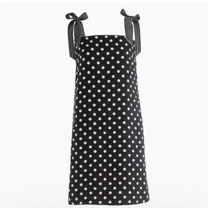 J. CREW Navy Polka Dot Linen Blend Shift Dress with Shoulder Tie Straps 00​​